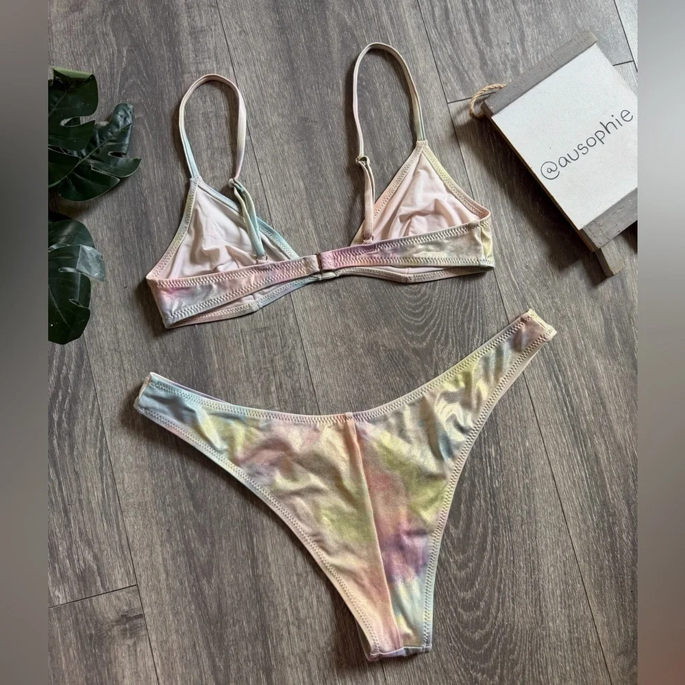 Bond Eye Australia Paris Bikini Tri Top S & Bottom M in Cosmic Rainbow Metallic.